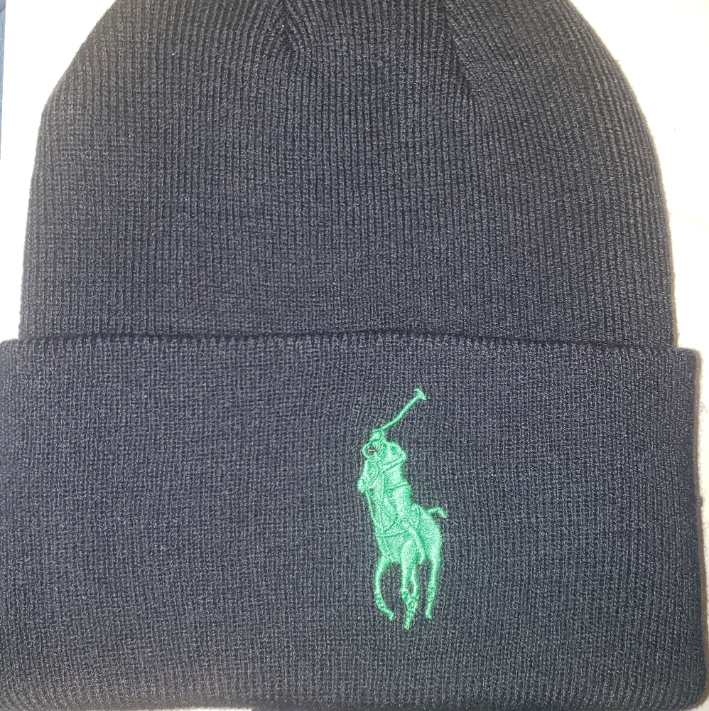 Men's Big Pony Cuff Beanie Hat(navy)